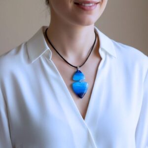 Handcrafted Two-Tier Shades of Blue Recycled CD Pendant